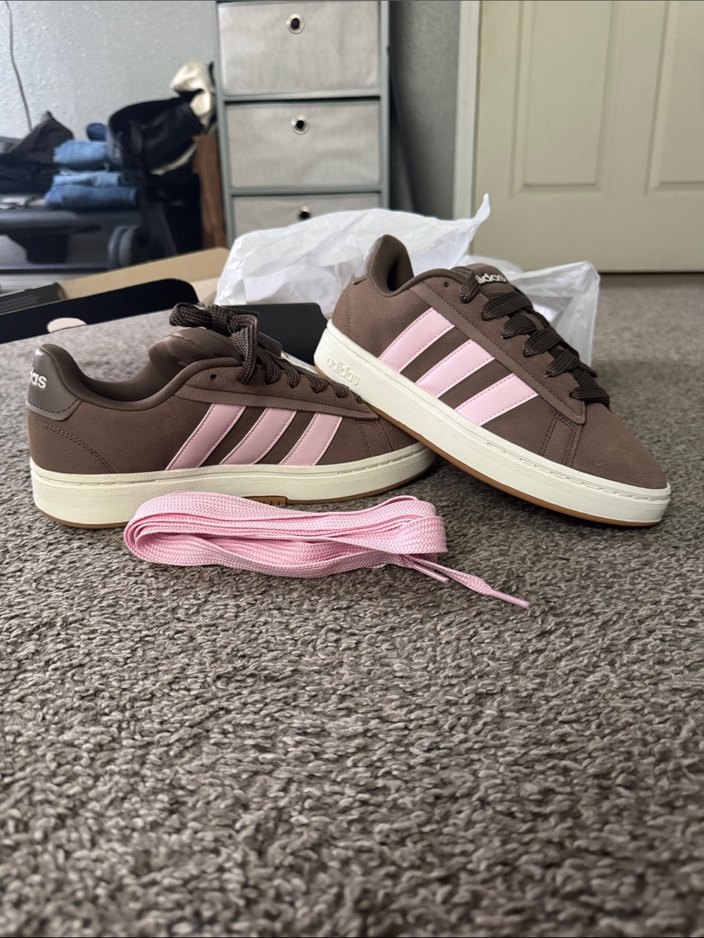 Women’s Adidas Alpha Brown and Pink Low-Top Sneakers